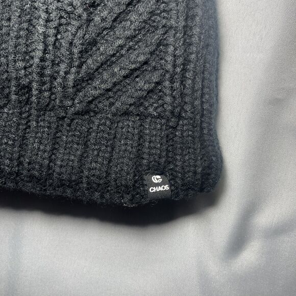 Womens Chaos Beanie Black Fleece Lined Faux Fur Pom Hat One Size Knit Watch Cap - Picture 2 of 6